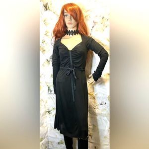 Miss sixty vintage wool black midi dress ribbon belt long sleeves NWOT size SM